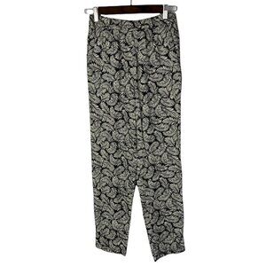 H&M Black & White Feather Print Elastic Waist Straight Leg Dress Pants 4